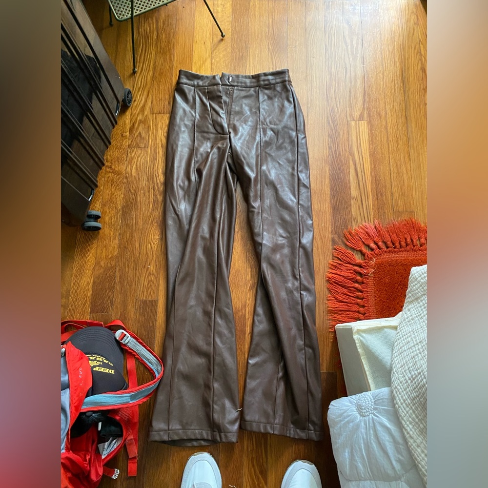 Faux brown burgundy leather pants